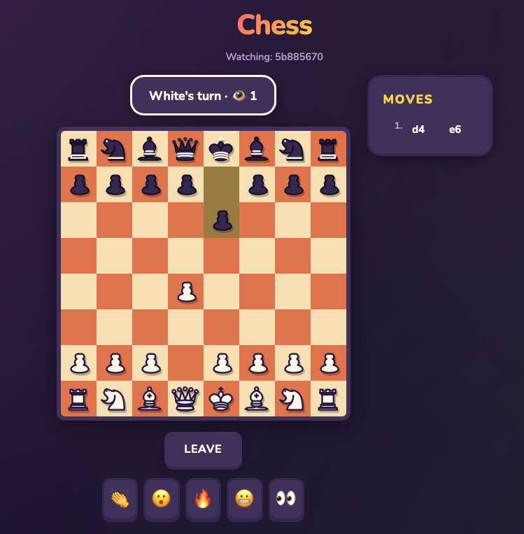 Schack: bräde med draglista och reaktioner