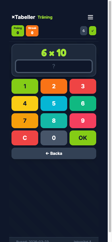 Multiplikationsspelet – Träningsläge