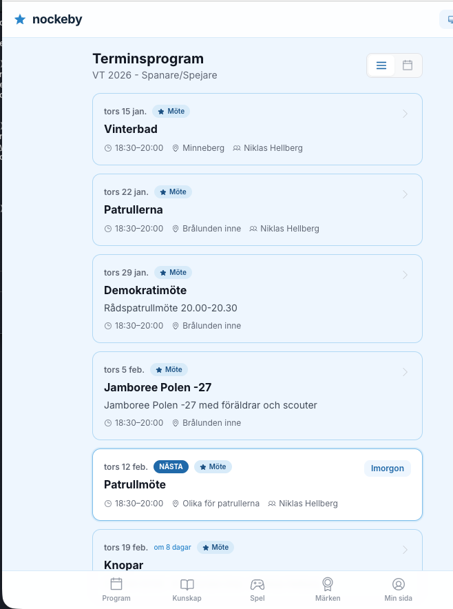 Spanare-Spejare – terminsprogram ledarvy